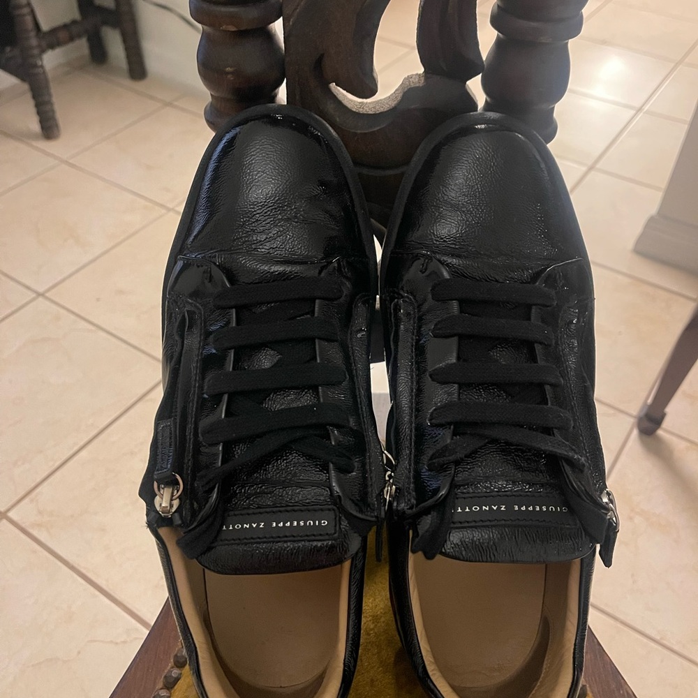 Giuseppe Zanotti Black Leather Sneakers with Silver Accents